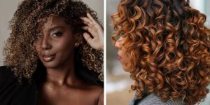 Mechas free hands em cabelos cacheados para mulheres 35+
