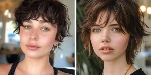 estilo corte pixie shag para rosto redondo