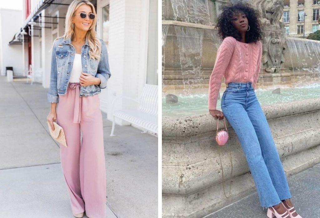 Jeans azul e rosa