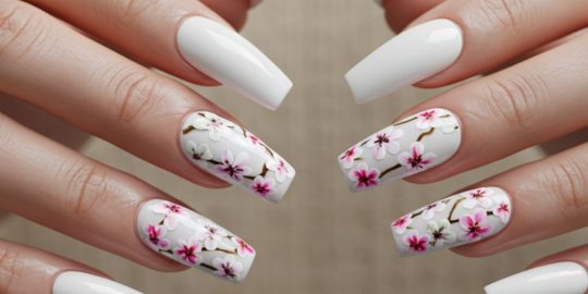 Modelos Unhas Brancas com flores