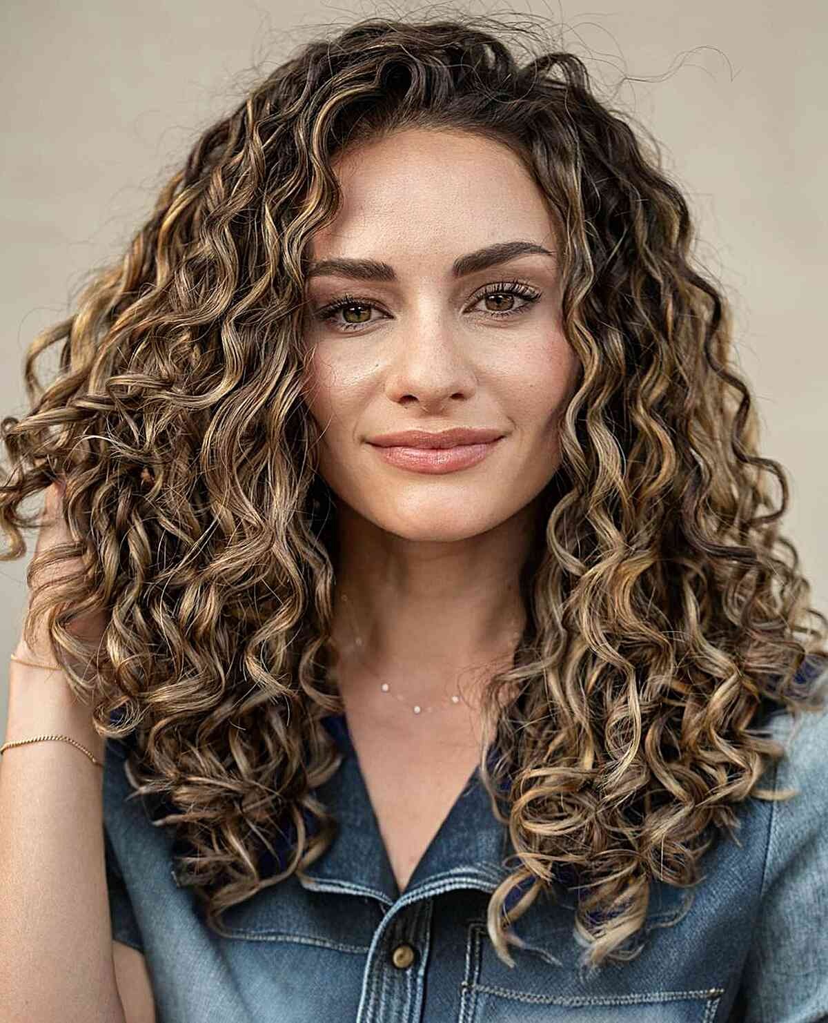cachos com mechas loiras