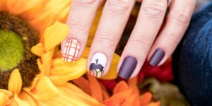 unhas quadradas decoradas para o outono
